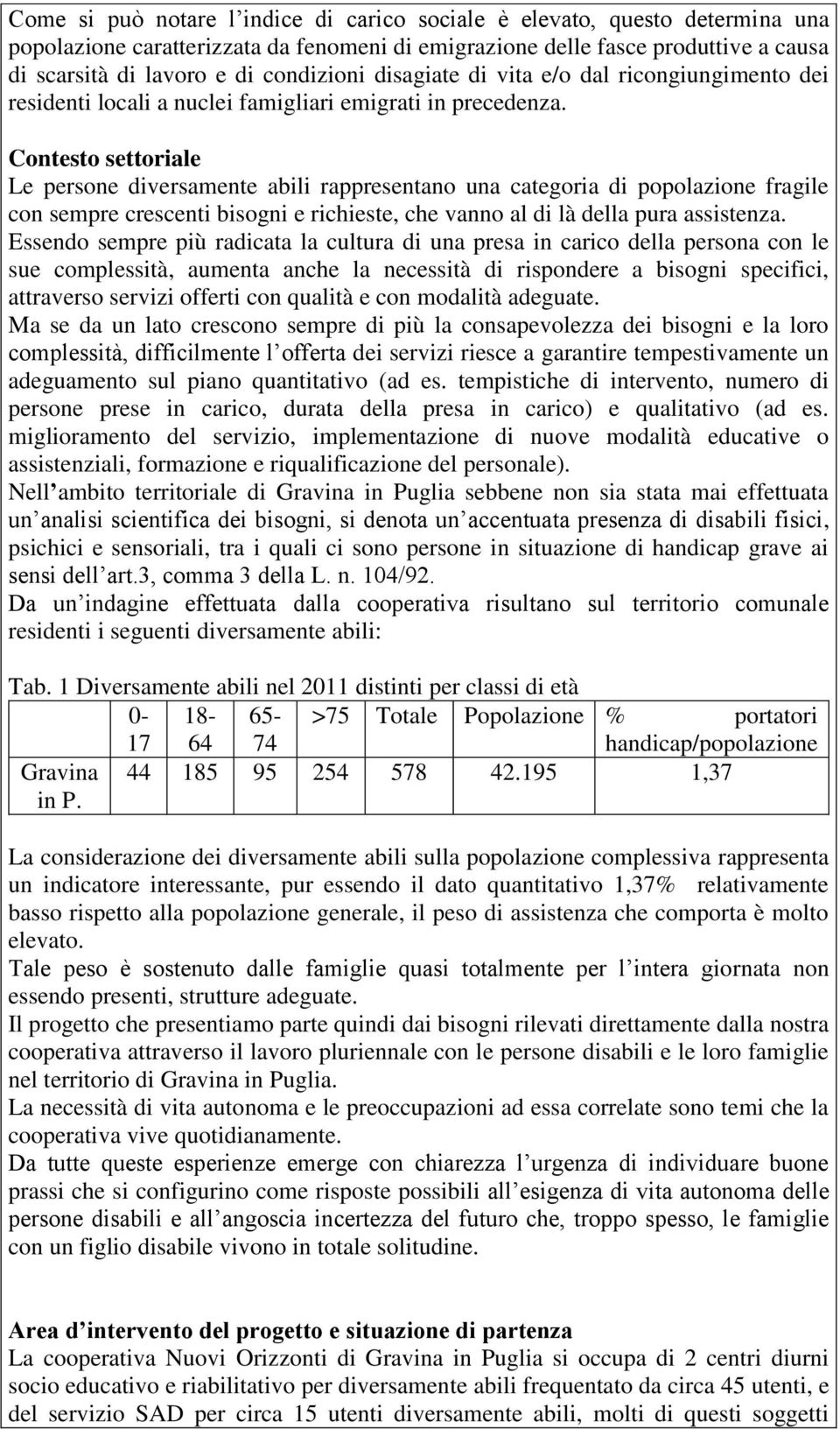 Contesto settoriale Le persone diversamente abili rappresentano una categoria di popolazione fragile con sempre crescenti bisogni e richieste, che vanno al di là della pura assistenza.