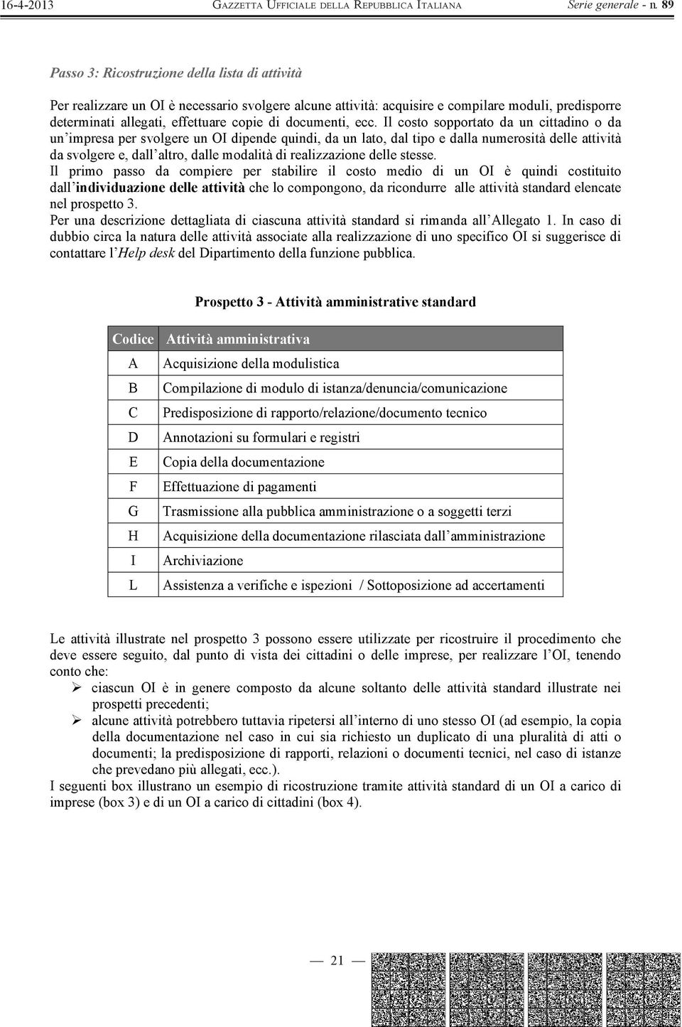 Il costo sopportato da un cittadino o da un impresa per svolgere un OI dipende quindi, da un lato, dal tipo e dalla numerosità delle attività da svolgere e, dall altro, dalle modalità di