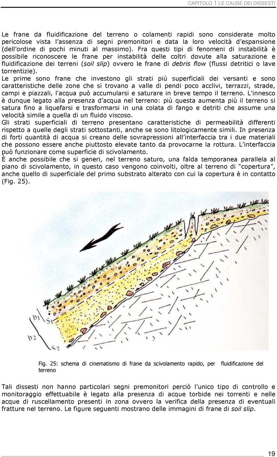 Fra questi tipi di fenomeni di instabilità è possibile riconoscere le frane per instabilità delle coltri dovute alla saturazione e fluidificazione dei terreni (soil slip) ovvero le frane di debris