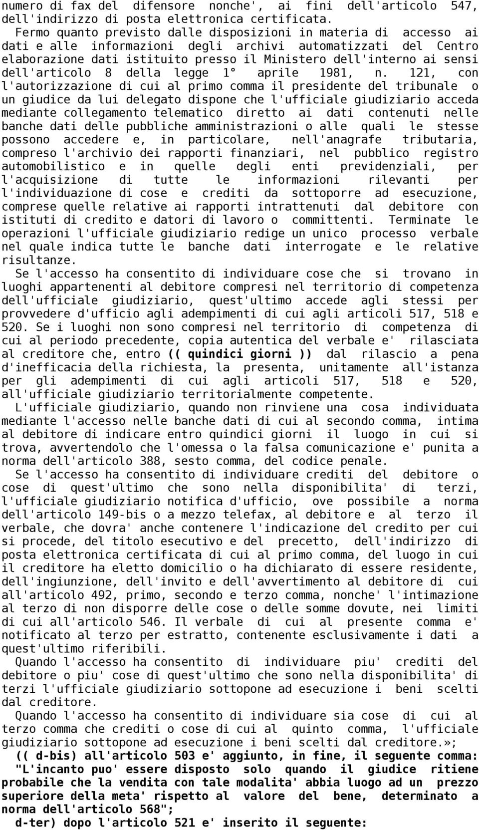 dell'articolo 8 della legge 1 aprile 1981, n.