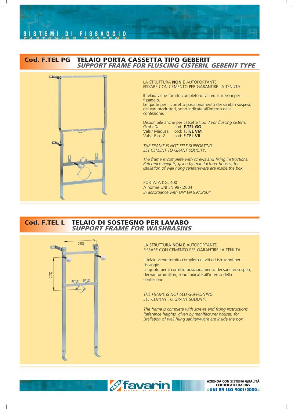 Disponibile anche per cassette tipo: / For fluscing cistern: GroheDal cod: F.TEL GO Valsir Medusa cod: F.TEL VM Valsir Rios 2 cod: F.TEL VR THE FRAME IS NOT SELF-SUPPORTING.