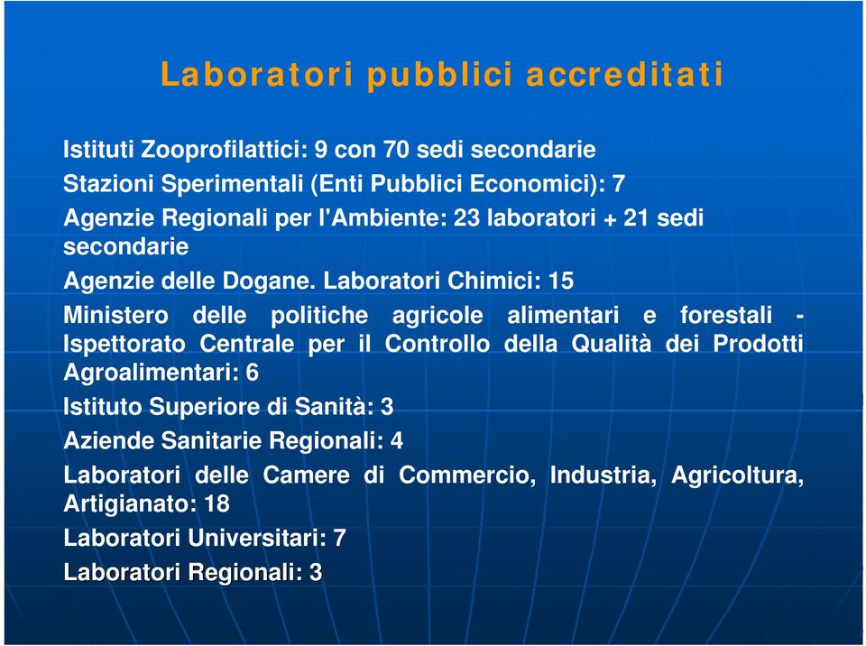 Laboratori Chimici: 15 Ministero delle politiche agricole alimentari e forestali - Ispettorato Centrale per il Controllo della Qualità dei