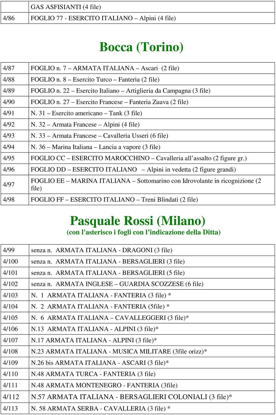 31 Esercito americano Tank (3 file) 4/92 N. 32 Armata Francese Alpini (4 file) 4/93 N. 33 Armata Francese Cavalleria Usseri (6 file) 4/94 N.