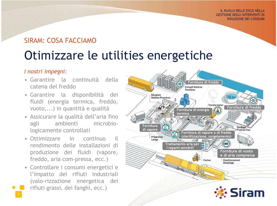 (vapore, freddo, aria com-pressa, ecc.) Controllare i consumi energetici e l impatto dei rifiuti industriali (valo-rizzazione energetica dei rifiuti grassi, dei fanghi, ecc.