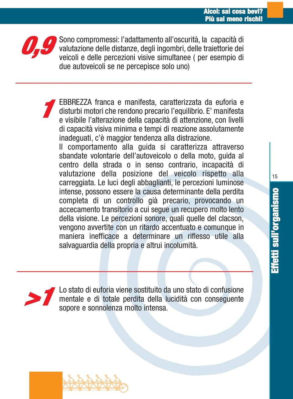 autoveicoli se ne percepisce solo uno) 1 EBBREZZA franca e manifesta, caratterizzata da euforia e disturbi motori che rendono precario l equilibrio.