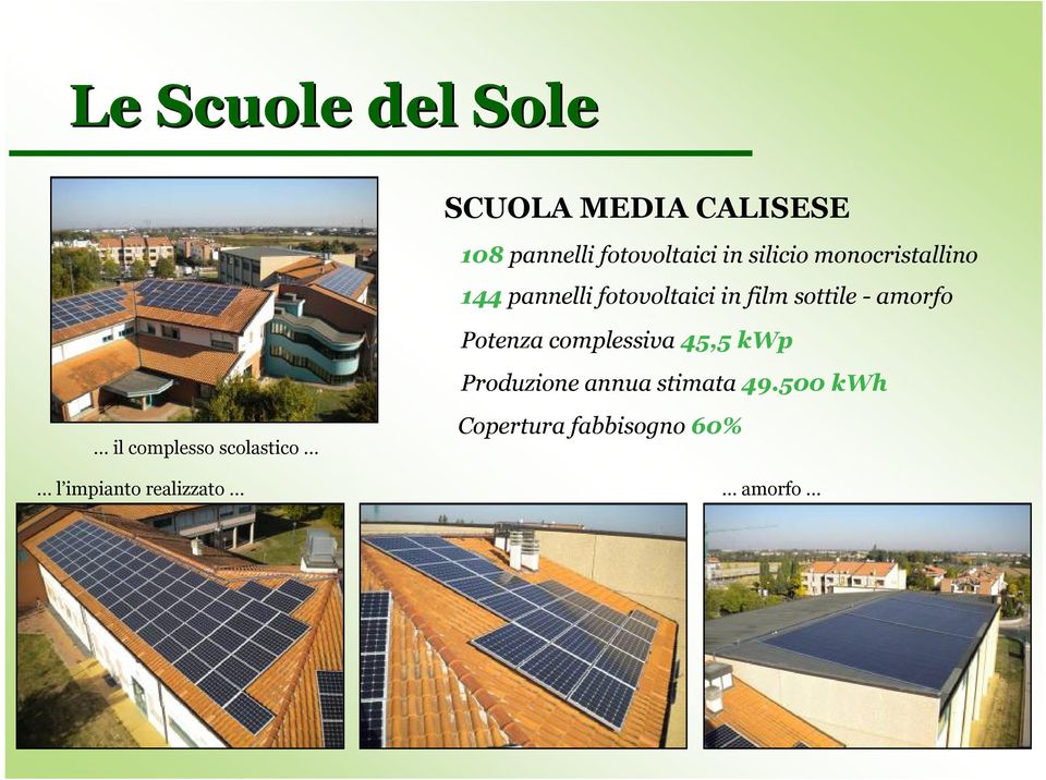 amorfo Potenza complessiva 45,5 kwp Produzione annua stimata 49.