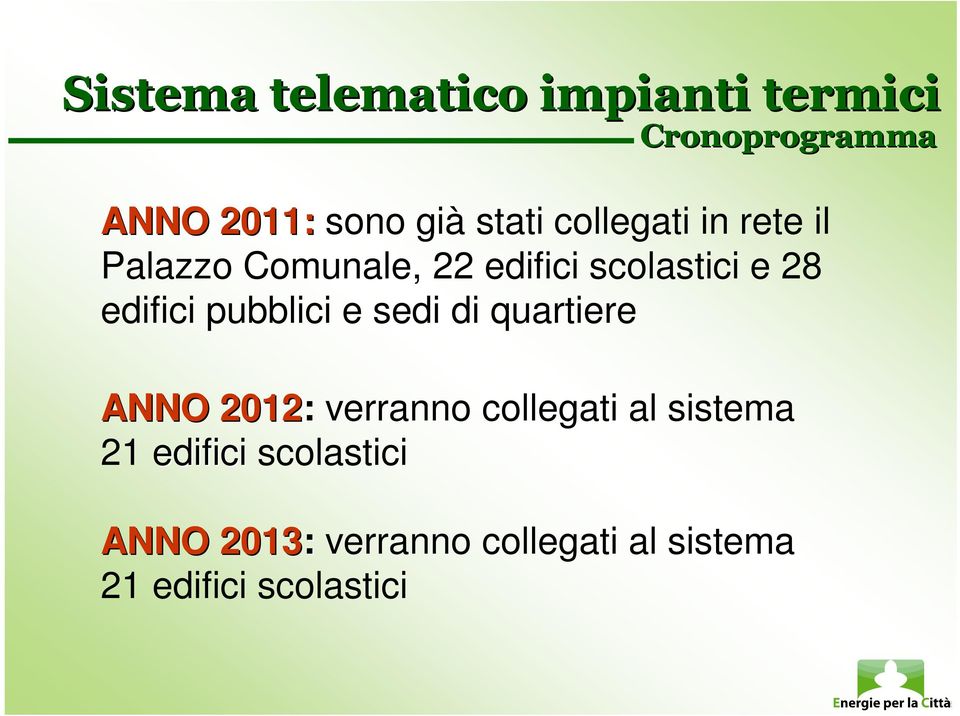 pubblici e sedi di quartiere ANNO 2012: verranno collegati al sistema 21