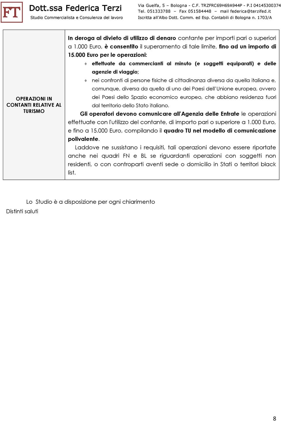 000 Euro per le operazioni: effettuate da commercianti al minuto (e soggetti equiparati) e delle agenzie di viaggio; nei confronti di persone fisiche di cittadinanza diversa da quella italiana e,