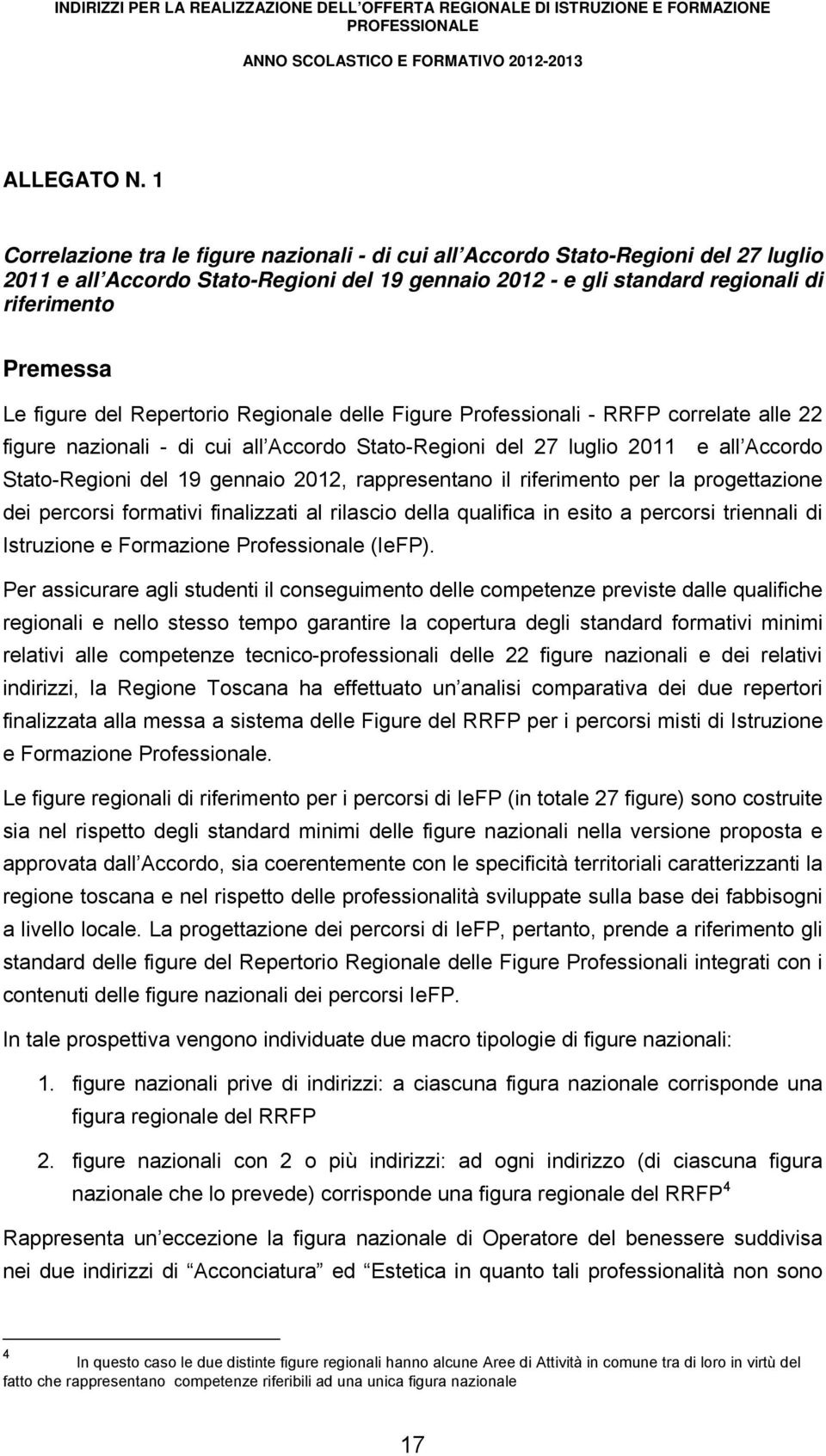 figure del Repertorio Regionale delle Figure Professionali - RRFP correlate alle 22 figure nazionali - di cui all Accordo Stato-Regioni del 27 luglio 2011 e all Accordo Stato-Regioni del 19 gennaio