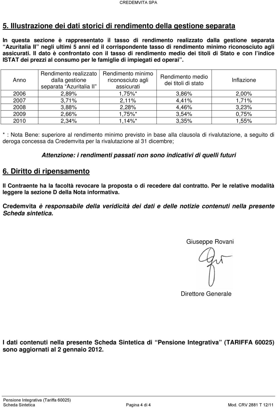 Il dato è confrontato con il tasso di rendimento medio dei titoli di Stato e con l indice ISTAT dei prezzi al consumo per le famiglie di impiegati ed operai.