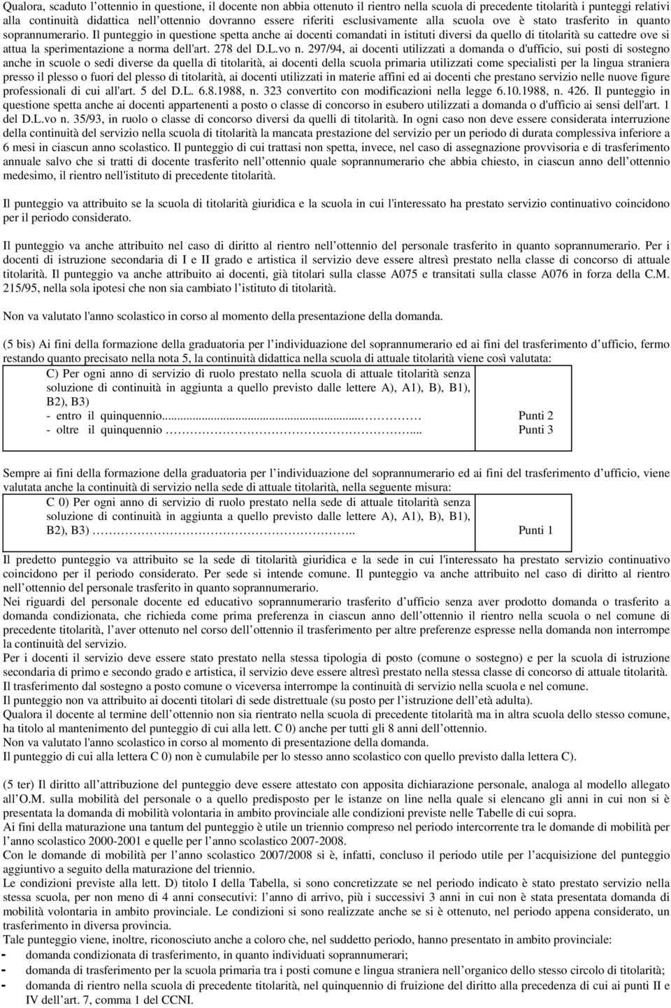 Il punteggio in questione spetta anche ai docenti comandati in istituti diversi da quello di titolarità su cattedre ove si attua la sperimentazione a norma dell'art. 278 del D.L.vo n.