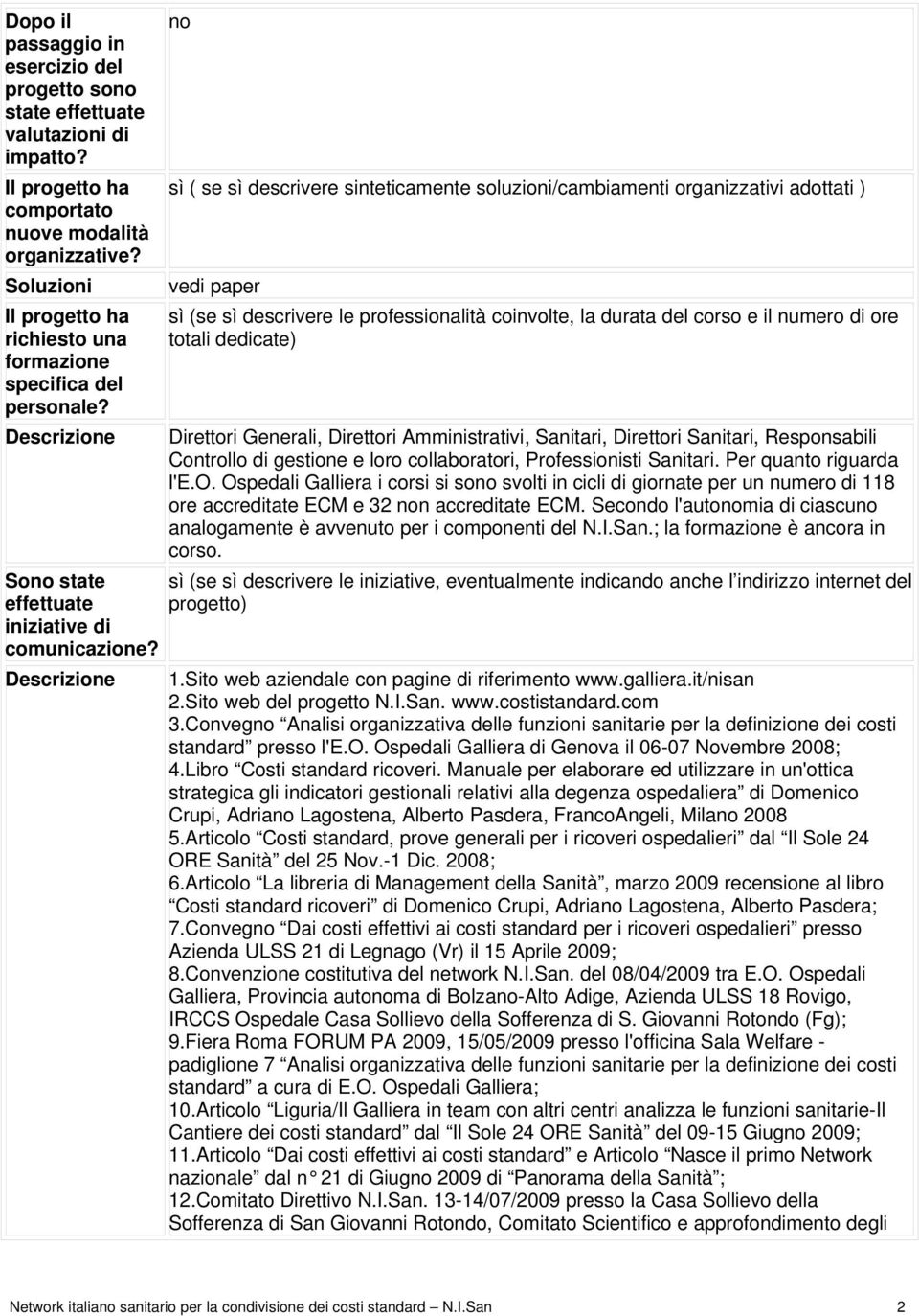 Descrizione no sì ( se sì descrivere sinteticamente soluzioni/cambiamenti organizzativi adottati ) vedi paper sì (se sì descrivere le professionalità coinvolte, la durata del corso e il numero di ore