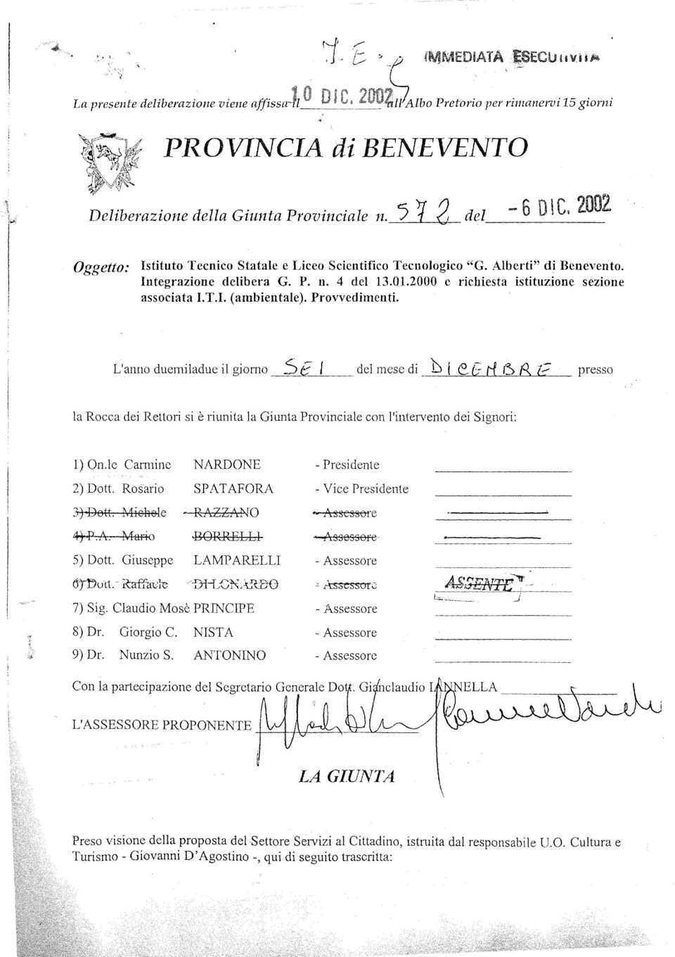 2000 e richiesta istituzione sezione associata I.T.1. (ambientale). Provvedimenti. L'anno duelniladue il giorno S E I del mese di b t eg cl 6 8.