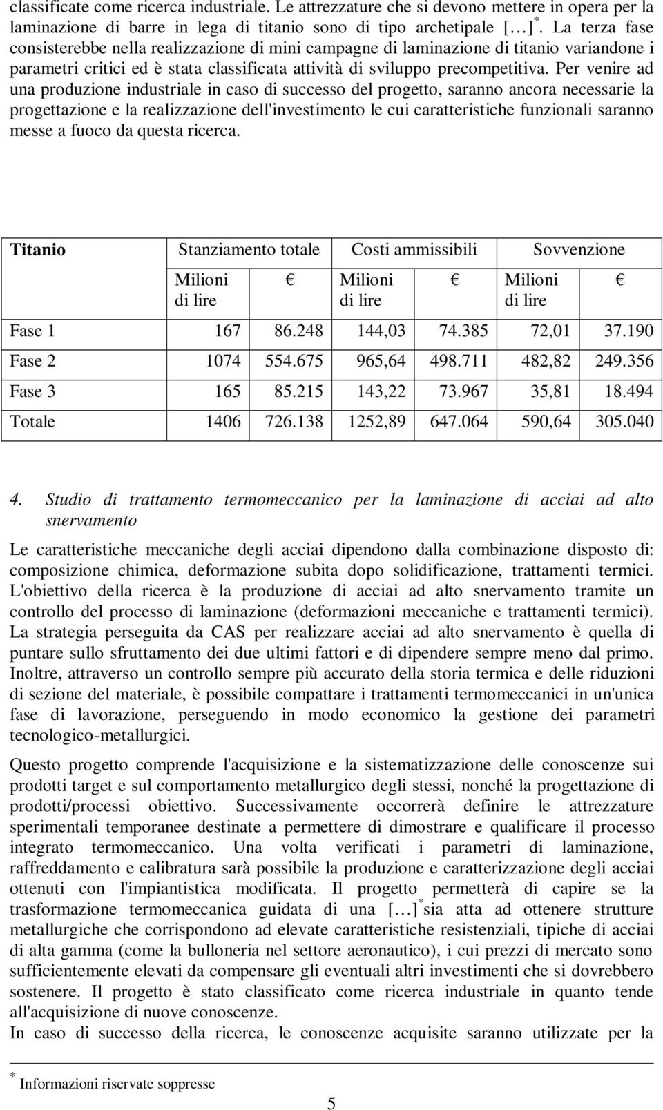 Per venire ad una produzione industriale in caso di successo del progetto, saranno ancora necessarie la progettazione e la realizzazione dell'investimento le cui caratteristiche funzionali saranno