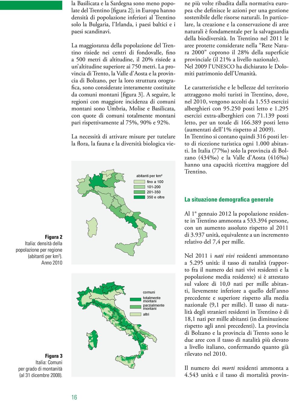 La maggioranza della popolazione del Trentino risiede nei centri di fondovalle, fino a 500 metri di altitudine, il 20% risiede a un altitudine superiore ai 750 metri.