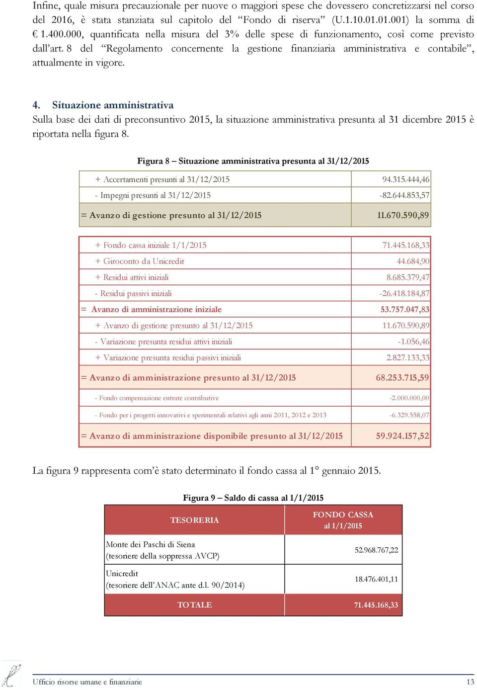 8 del Regolamento concernente la gestione finanziaria amministrativa e contabile, attualmente in vigore. 4.