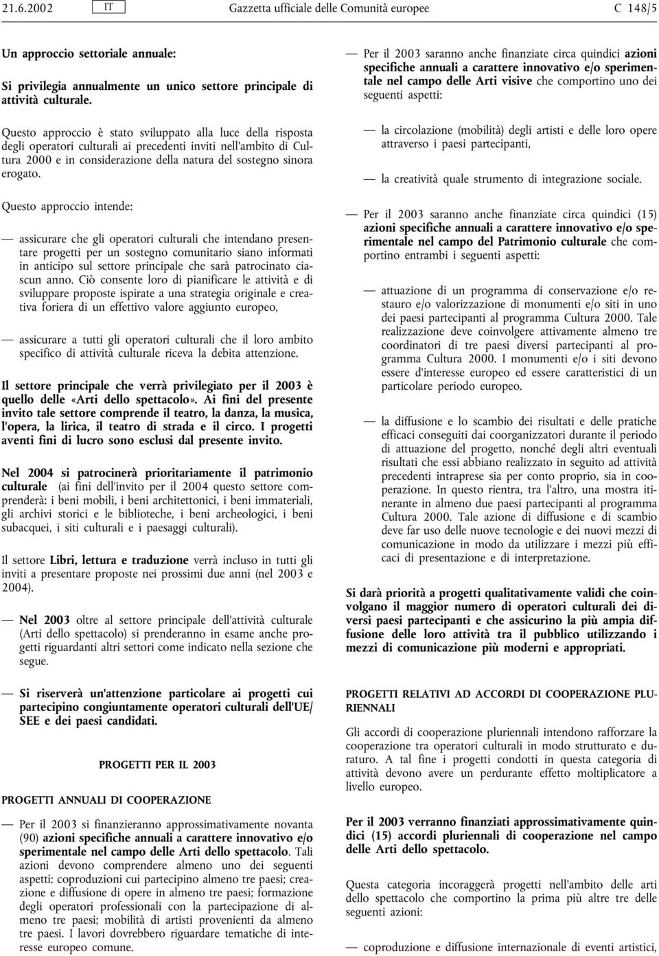 Questo approccio intende: assicurare che gli operatori culturali che intendano presentare progetti per un sostegno comunitario siano informati in anticipo sul settore principale che sarà patrocinato