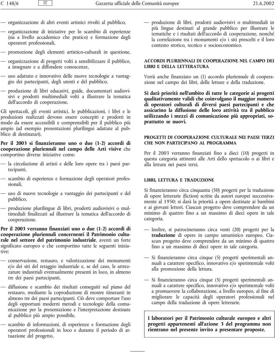 2002 organizzazione di altri eventi artistici rivolti al pubblico, organizzazione di iniziative per lo scambio di esperienze (sia a livello accademico che pratico) e formazione degli operatori