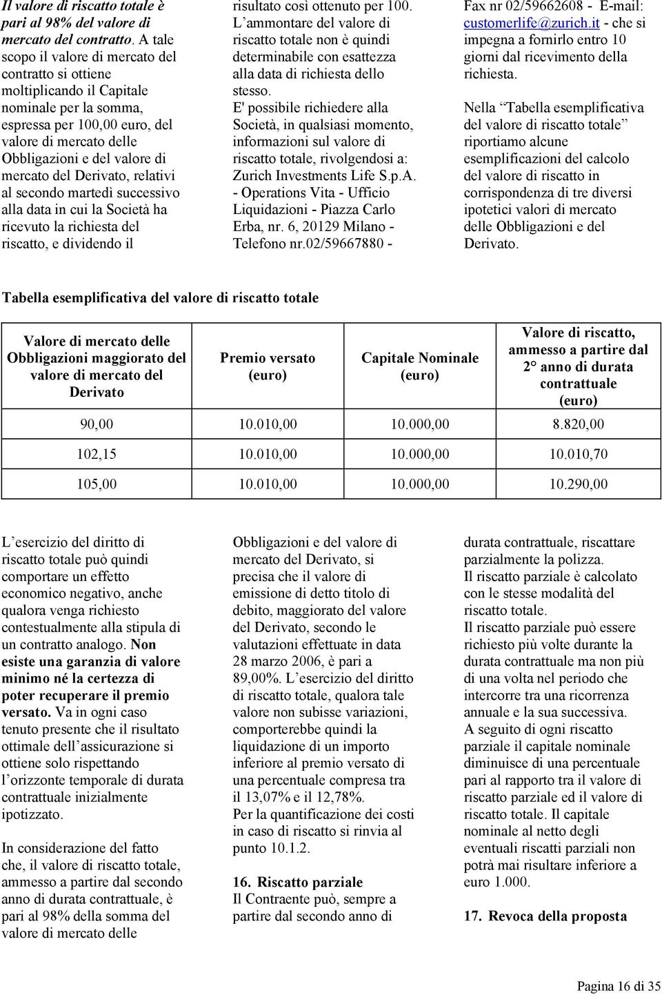 del Derivato, relativi al secondo martedì successivo alla data in cui la Società ha ricevuto la richiesta del riscatto, e dividendo il risultato così ottenuto per 100.