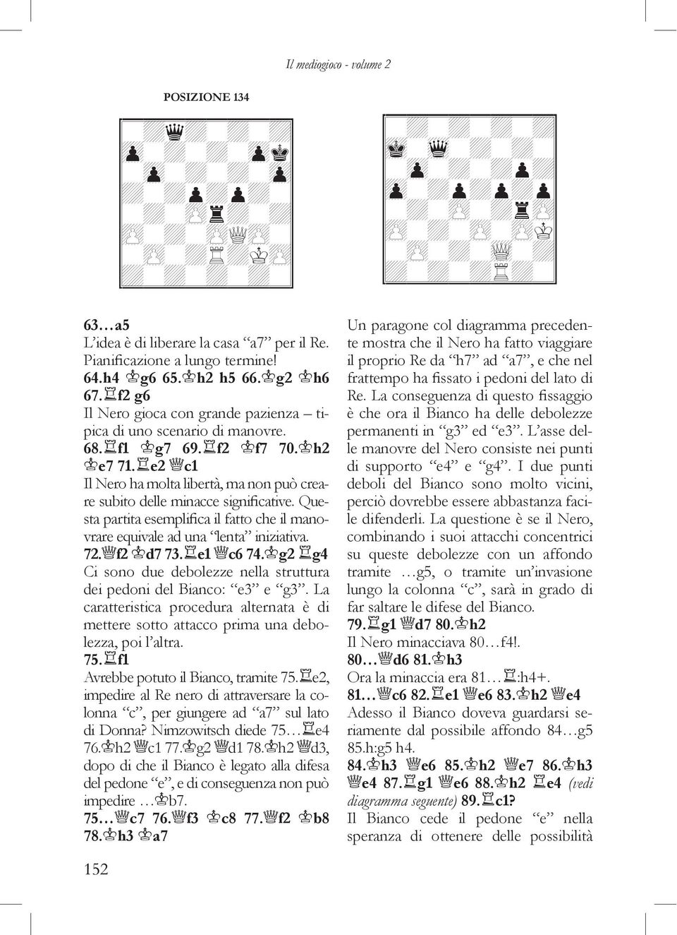 e2 c1 Il Nero ha molta libertà, ma non può creare subito delle minacce significative. Questa partita esemplifica il fatto che il manovrare equivale ad una lenta iniziativa. 72. f2 d7 73. e1 c6 74.