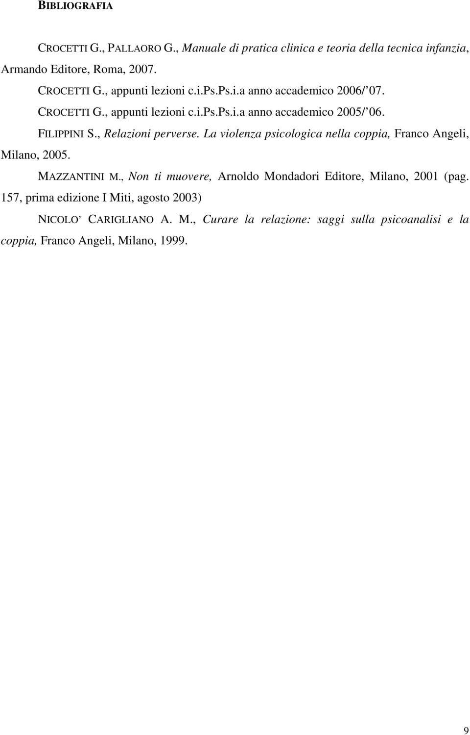 La violenza psicologica nella coppia, Franco Angeli, Milano, 2005. MAZZANTINI M., Non ti muovere, Arnoldo Mondadori Editore, Milano, 2001 (pag.