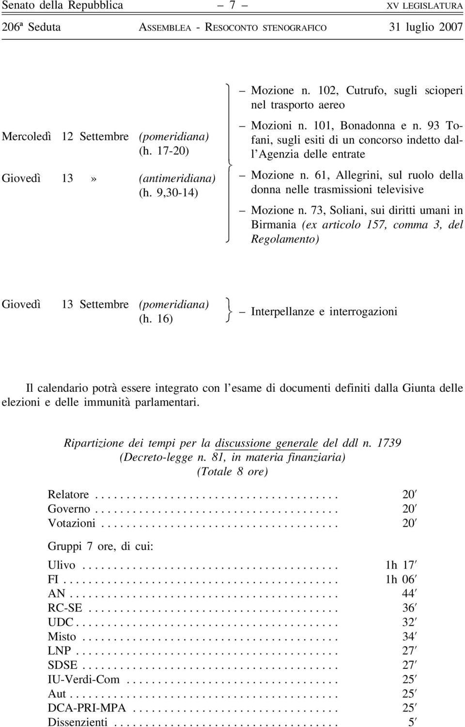 61, Allegrini, sul ruolo della donna nelle trasmissioni televisive Mozione n.