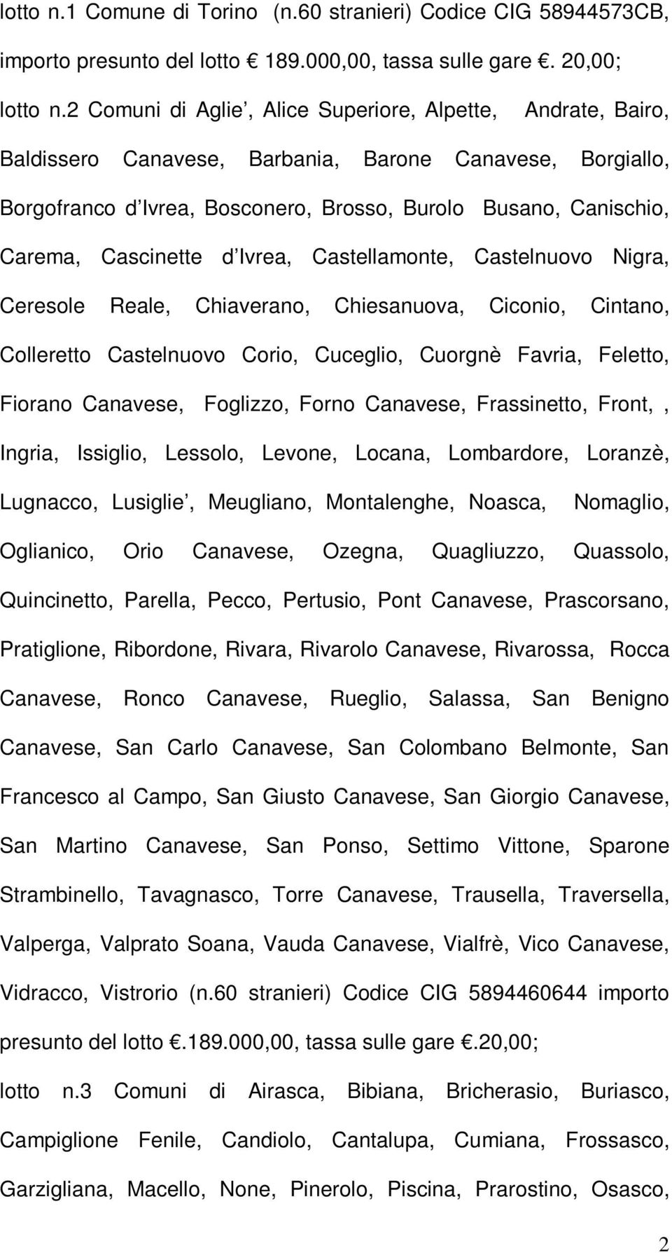 Cascinette d Ivrea, Castellamonte, Castelnuovo Nigra, Ceresole Reale, Chiaverano, Chiesanuova, Ciconio, Cintano, Colleretto Castelnuovo Corio, Cuceglio, Cuorgnè Favria, Feletto, Fiorano Canavese,