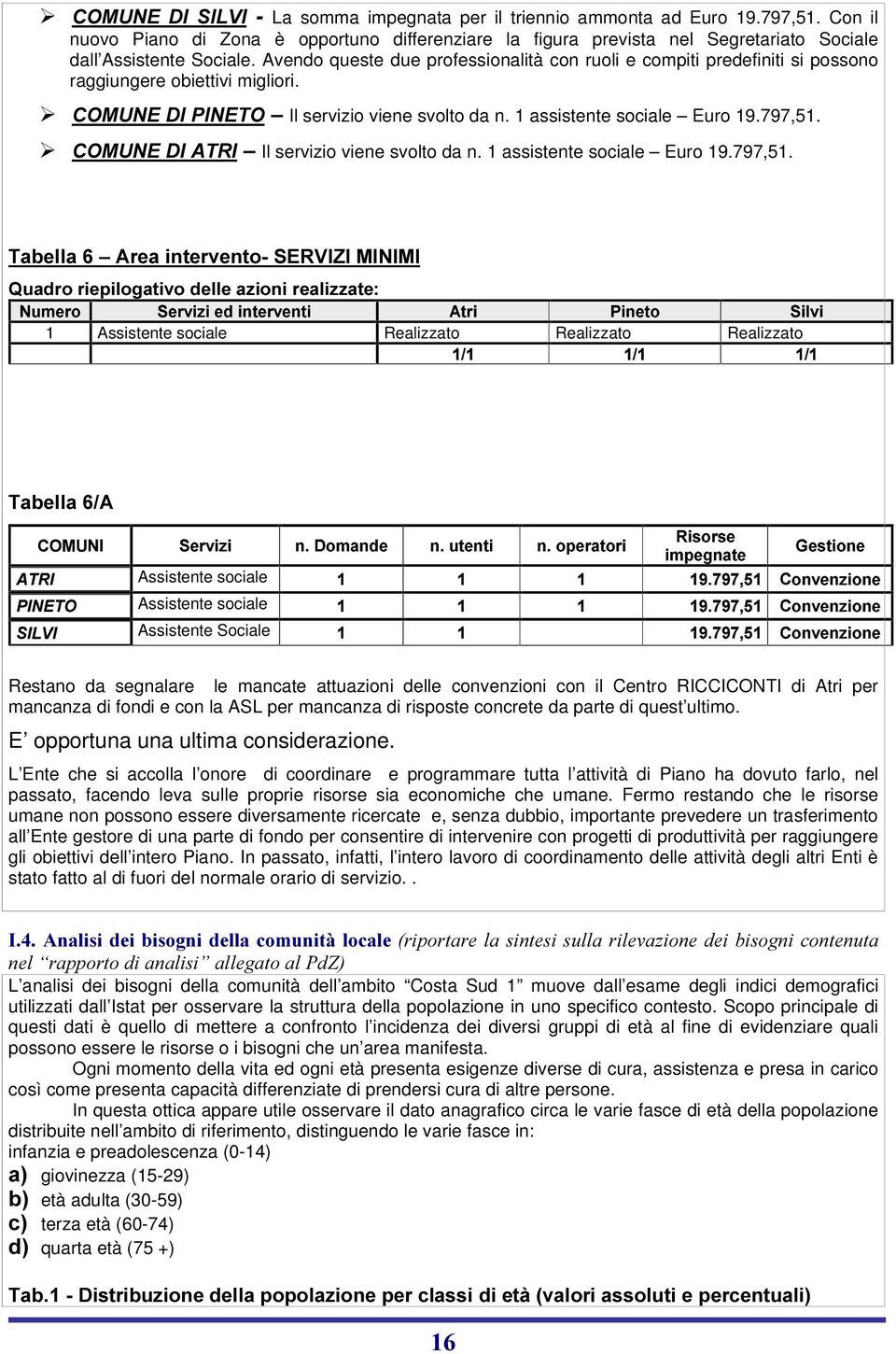 Avendo queste due professionalità con ruoli e compiti predefiniti si possono raggiungere obiettivi migliori. ¾ &2081(',3,1(72 ±Il servizio viene svolto da n. 1 assistente sociale Euro 19.797,51.