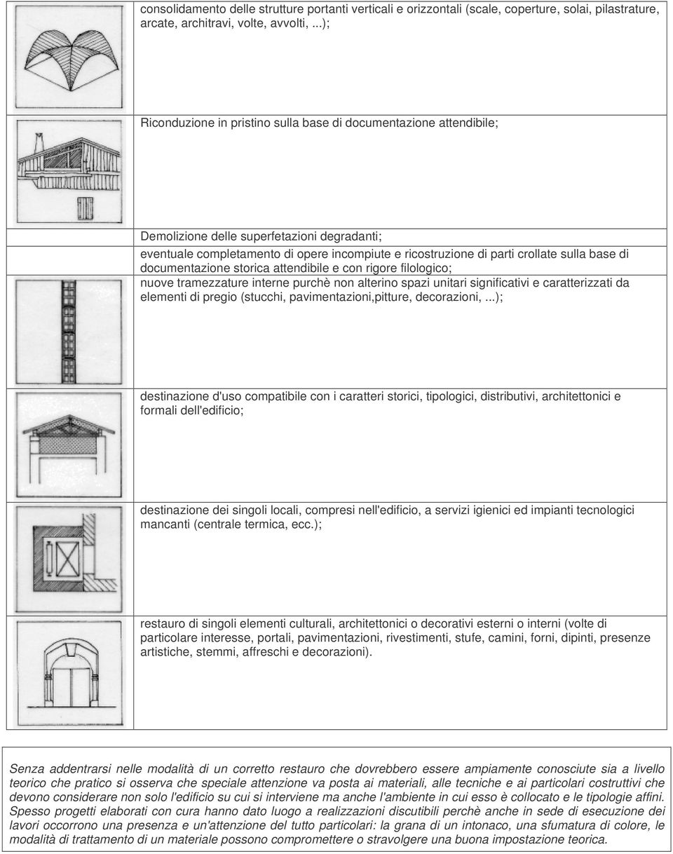 sulla base di documentazione storica attendibile e con rigore filologico; nuove tramezzature interne purchè non alterino spazi unitari significativi e caratterizzati da elementi di pregio (stucchi,