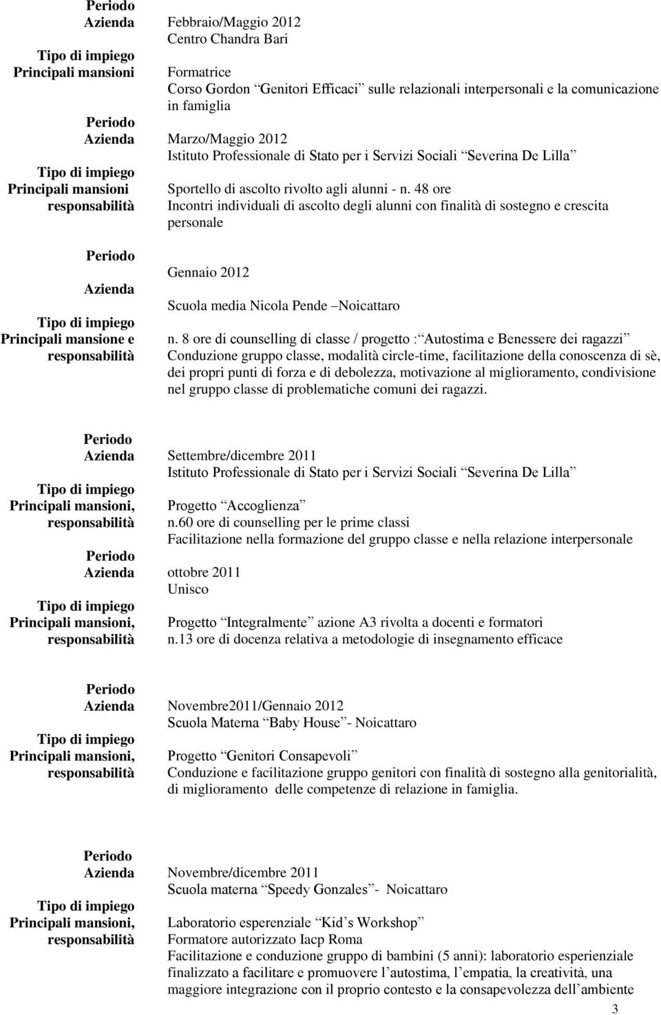 8 ore di counselling di classe / progetto : Autostima e Benessere dei ragazzi Conduzione gruppo classe, modalità circle-time, facilitazione della conoscenza di sè, dei propri punti di forza e di