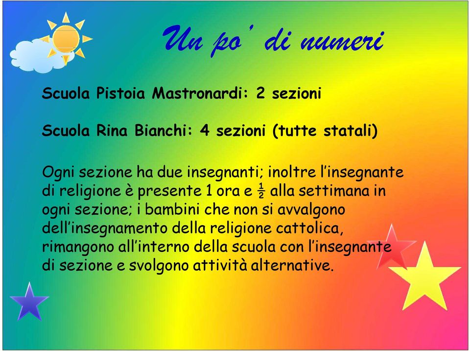 alla settimana in ogni sezione; i bambini che non si avvalgono dell insegnamento della religione