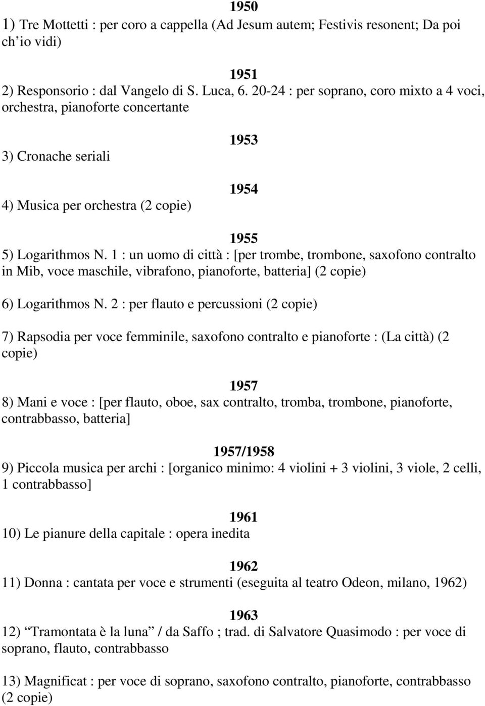 1 : un uomo di città : [per trombe, trombone, saxofono contralto in Mib, voce maschile, vibrafono, pianoforte, batteria] (2 copie) 6) Logarithmos N.