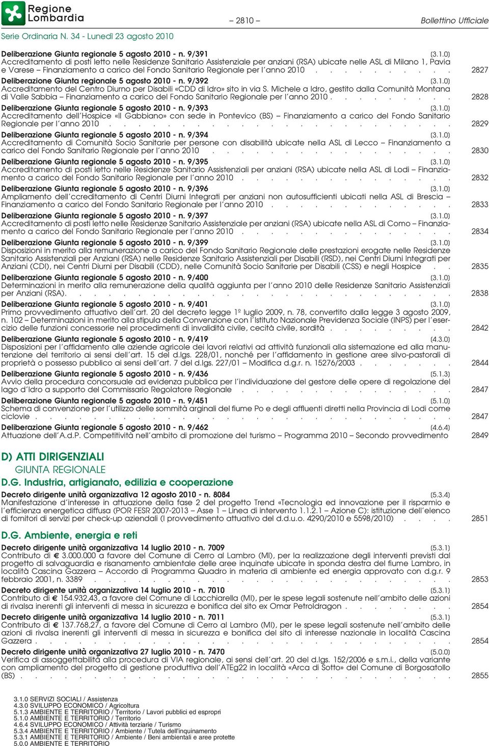 ......... 2827 Deliberazione Giunta regionale 5 agosto 2010 - n. 9/392 [3.1.0] Accreditamento del Centro Diurno per Disabili «CDD di Idro» sito in via S.