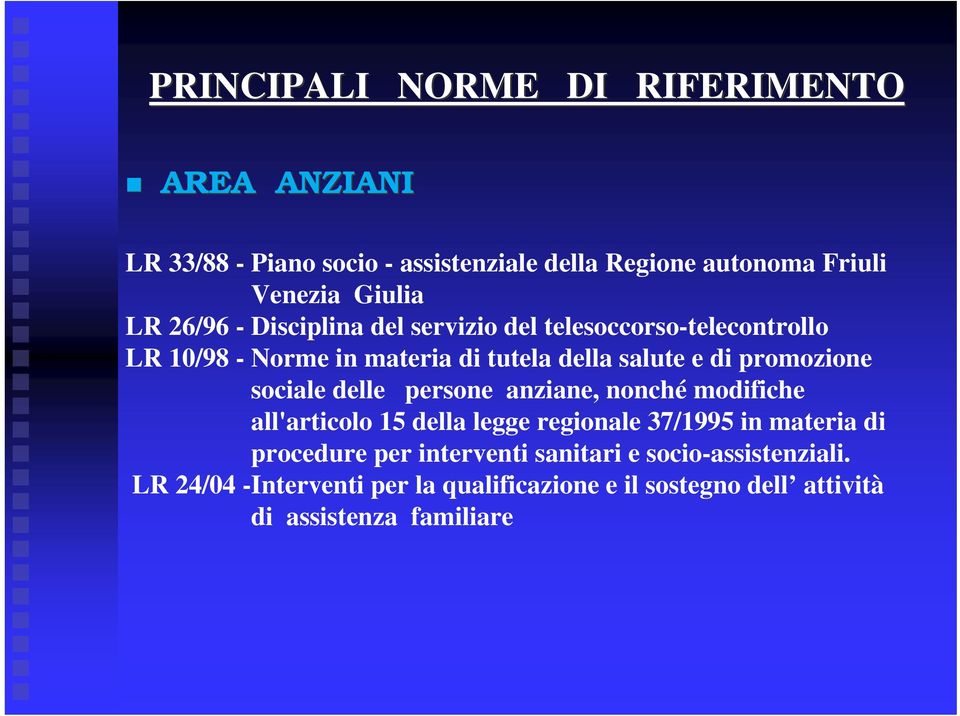 promozione sociale delle persone anziane, nonché modifiche all'articolo 15 della legge regionale 37/1995 in materia di procedure