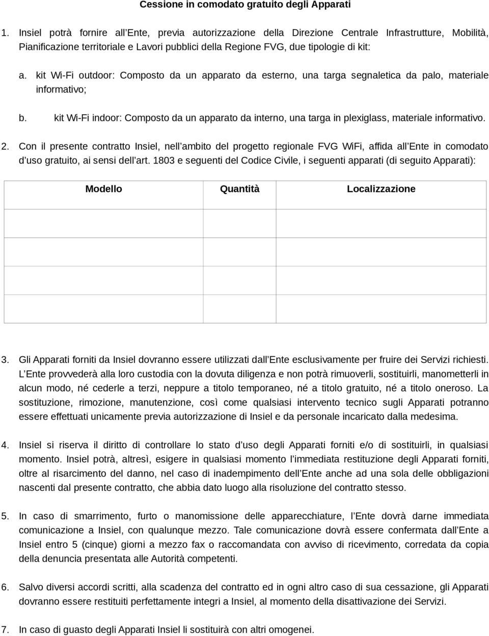 kit Wi-Fi outdoor: Composto da un apparato da esterno, una targa segnaletica da palo, materiale informativo; b.