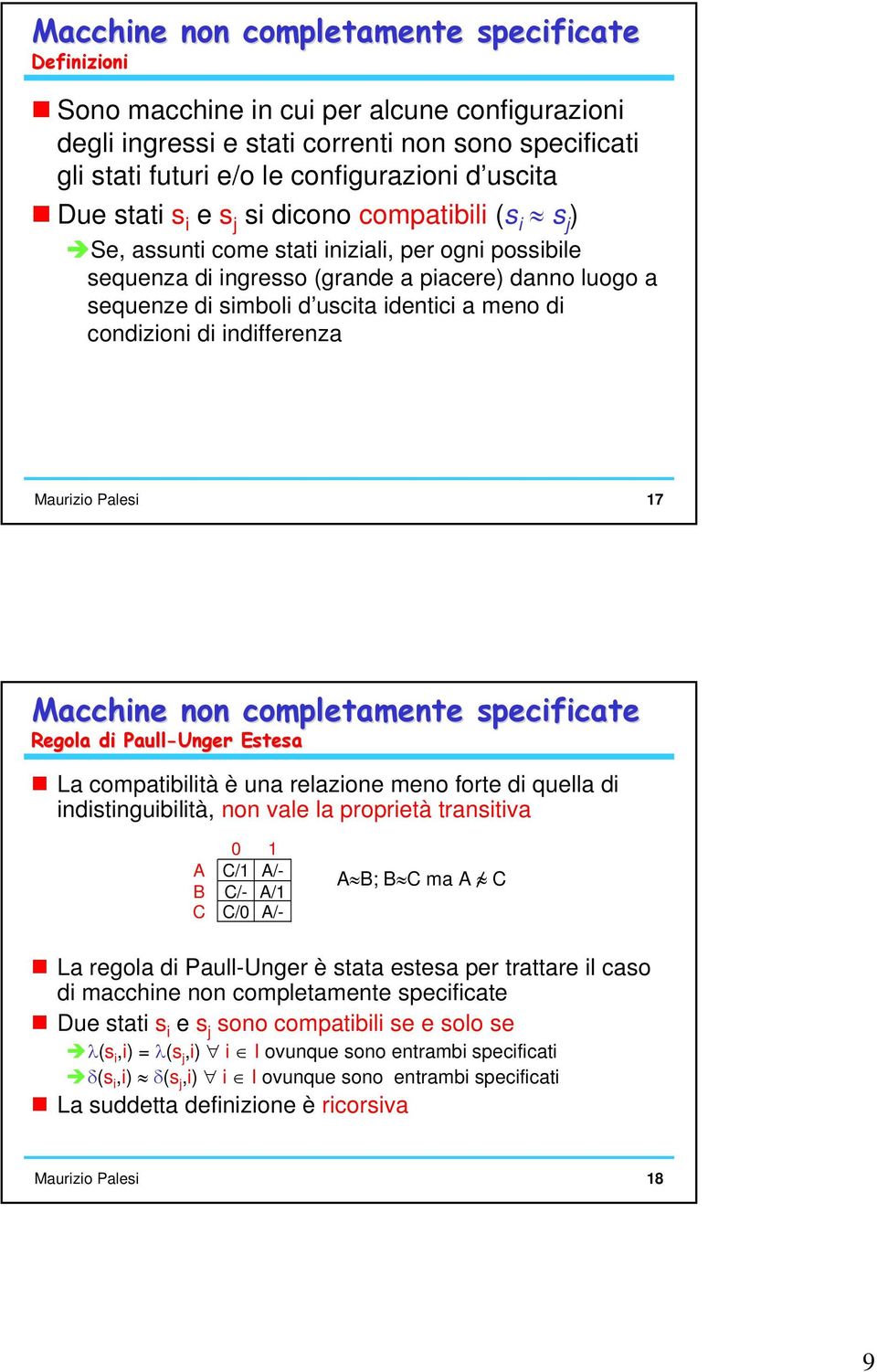 Pull-Ungr Ests L omptiilità è un rlzion mno fort i qull i inistinguiilità, non vl l proprità trnsitiv C 1 /- /1 /- 0 C/1 C/- C/0 ; C m C L rgol i Pull-Ungr è stt sts pr trttr il so i mhin