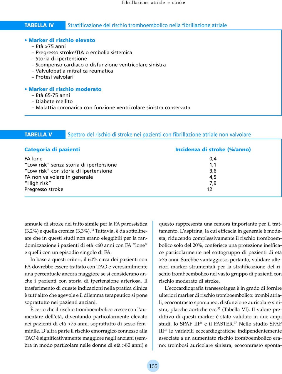 con funzione ventricolare sinistra conservata TABELLA V Spettro del rischio di stroke nei pazienti con fibrillazione atriale non valvolare Categoria di pazienti Incidenza di stroke (%/anno) FA lone