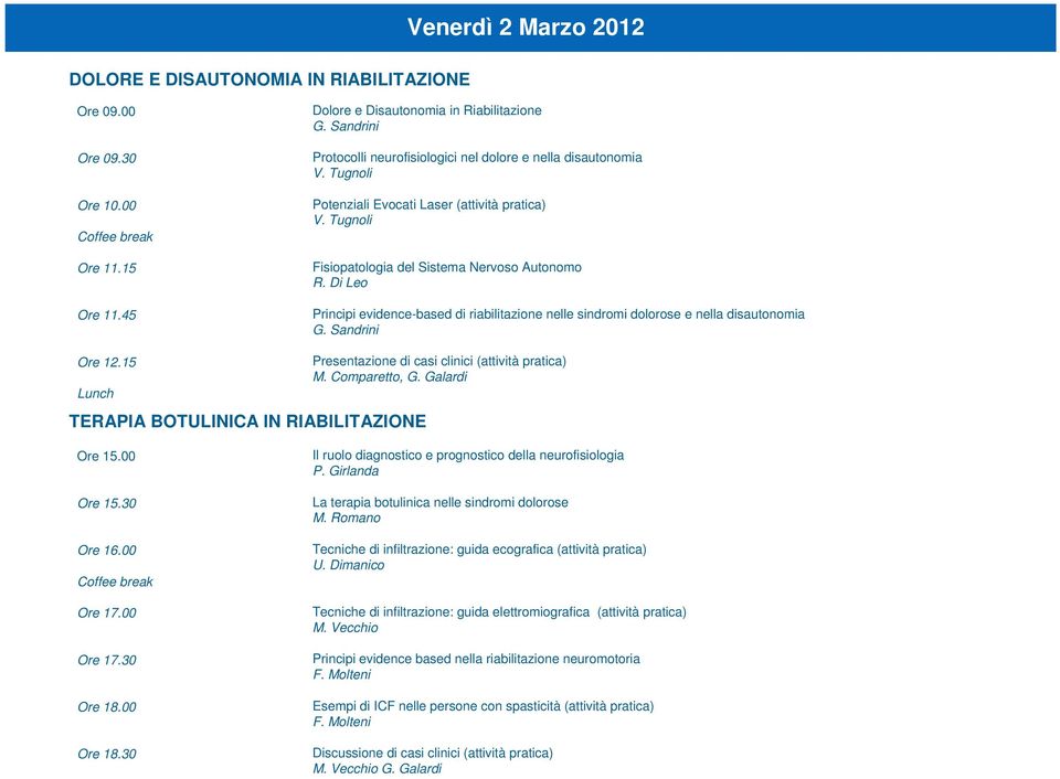 Di Leo Principi evidence-based di riabilitazione nelle sindromi dolorose e nella disautonomia G. Sandrini Ore 12.