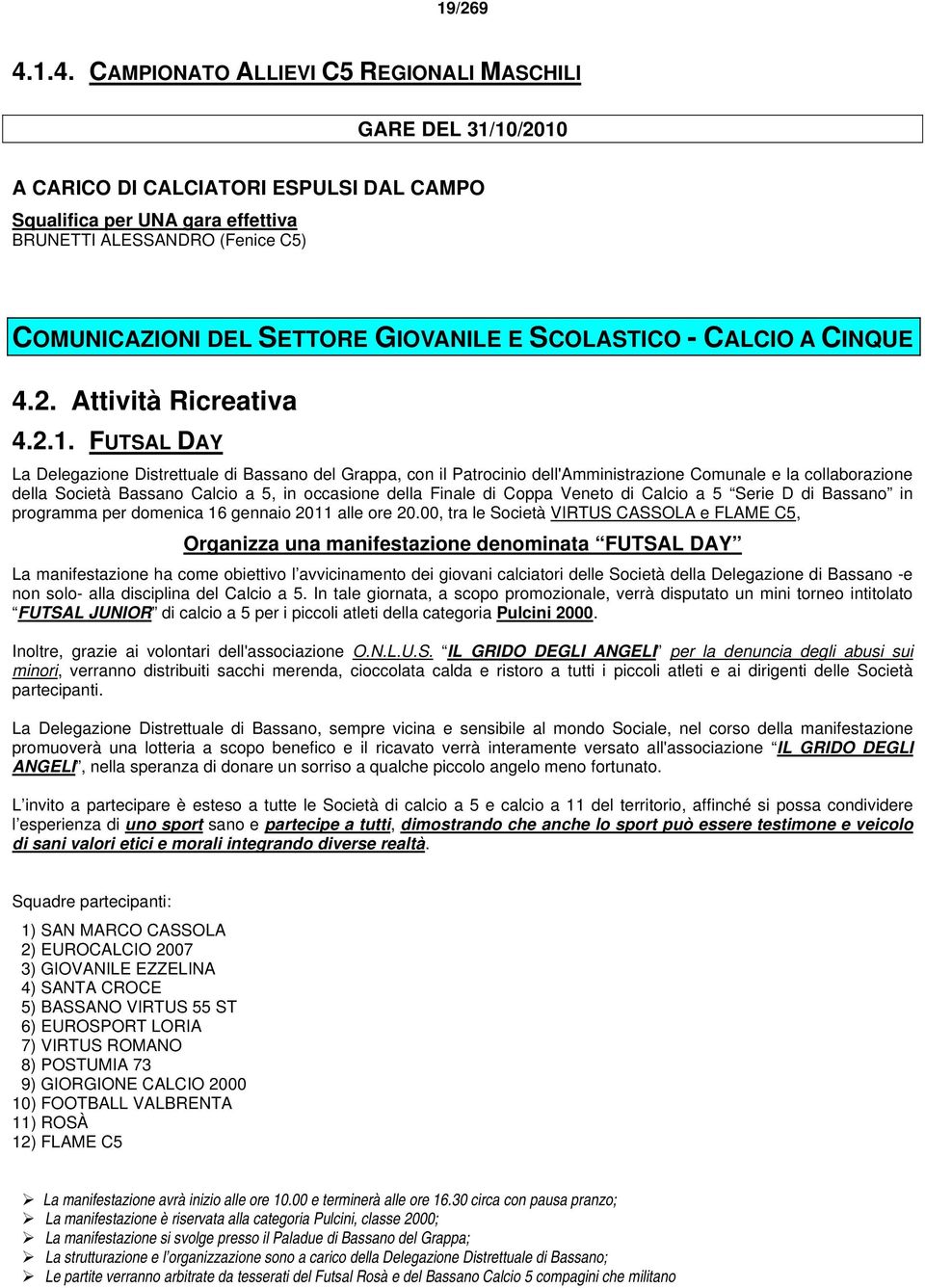 GIOVANILE E SCOLASTICO - CALCIO A CINQUE 4.2. Attività Ricreativa 4.2.1.