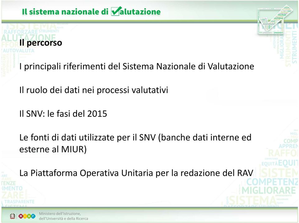 del 2015 Le fonti di dati utilizzate per il SNV (banche dati interne