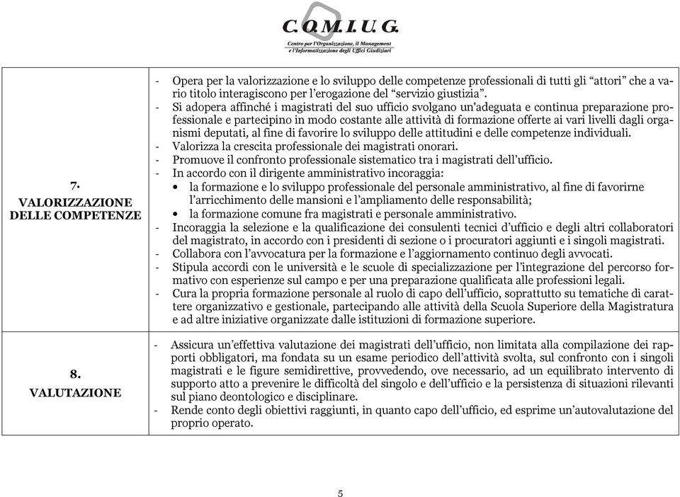 - Si adopera affinché i magistrati del suo ufficio svolgano un'adeguata e continua preparazione professionale e partecipino in modo costante alle attività di formazione offerte ai vari livelli dagli