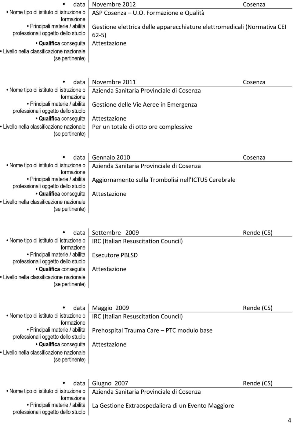 delle Vie Aeree in Emergenza Per un totale di otto ore complessive data Gennaio 2010 Cosenza Azienda Sanitaria Provinciale di Cosenza Aggiornamento sulla Trombolisi nell ICTUS