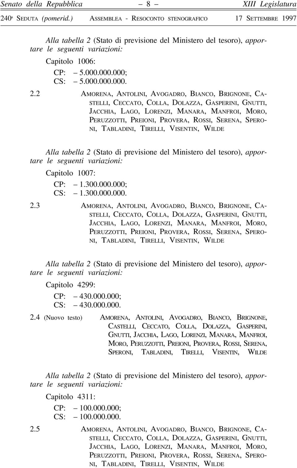 3 AMORENA, ANTOLINI, AVOGADRO, BIANCO, BRIGNONE, CA- Alla tabella 2 