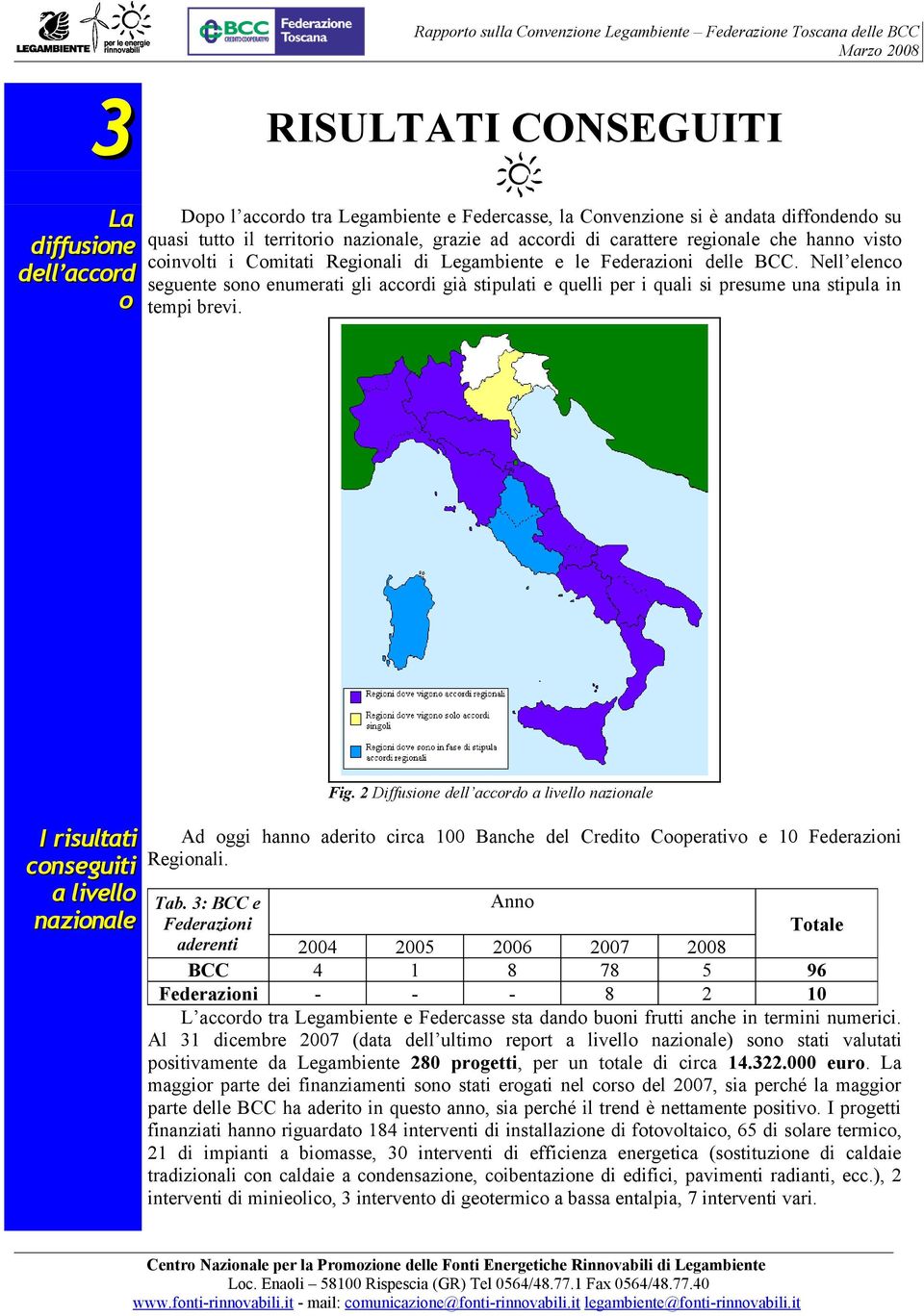 Nell elenco seguente sono enumerati gli accordi già stipulati e quelli per i quali si presume una stipula in tempi brevi. I risultati conseguiti a livello nazionale Fig.