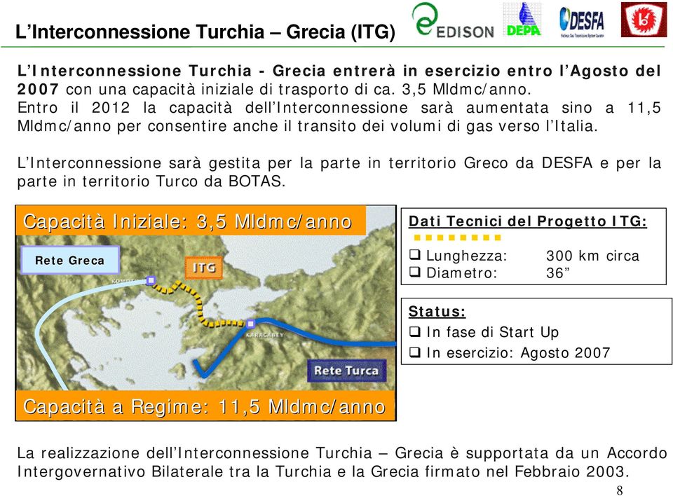 L Interconnessione sarà gestita per la parte in territorio Greco da DESFA e per la parte in territorio Turco da BOTAS.