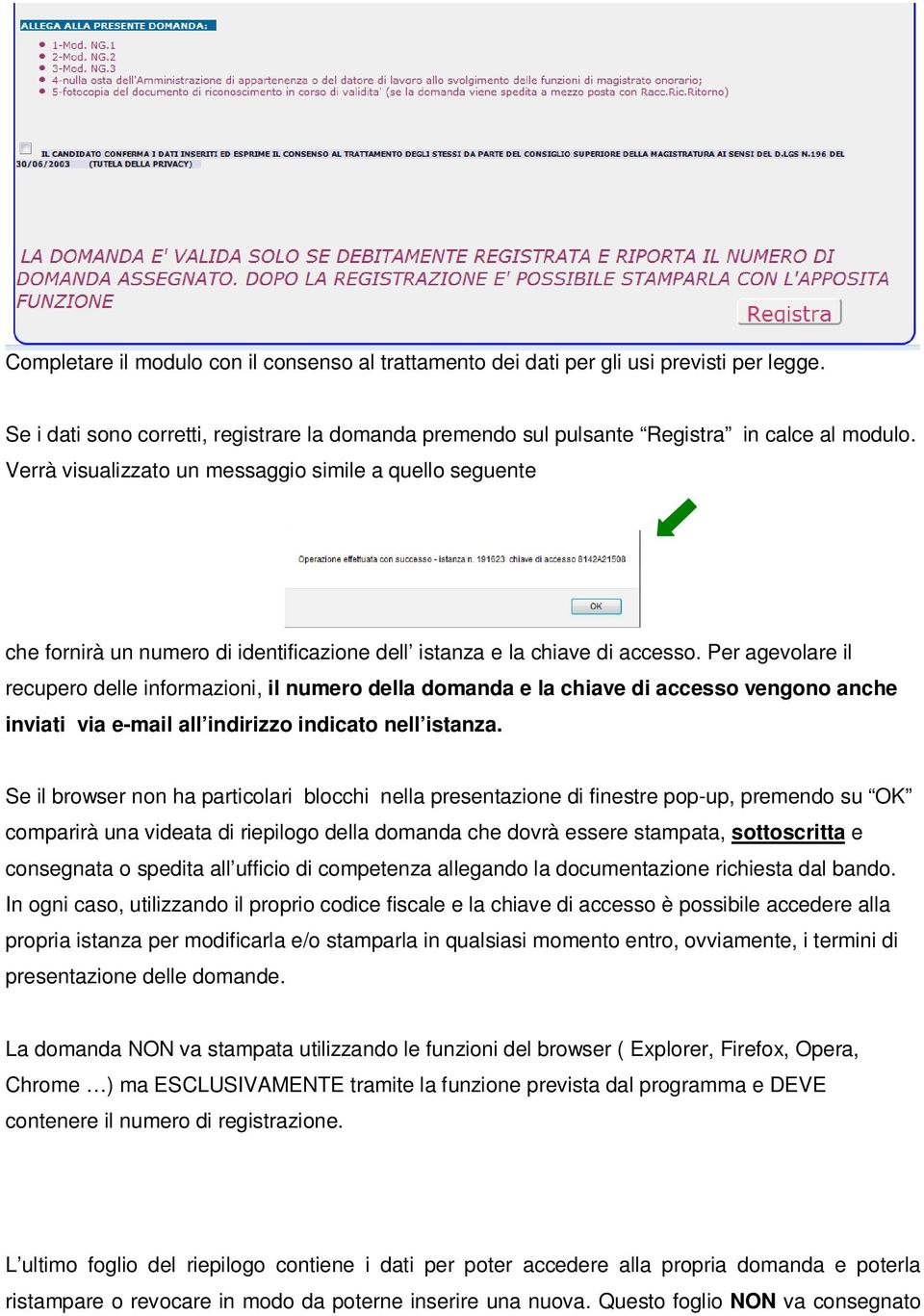 Per agevolare il recupero delle informazioni, il numero della domanda e la chiave di accesso vengono anche inviati via e-mail all indirizzo indicato nell istanza.