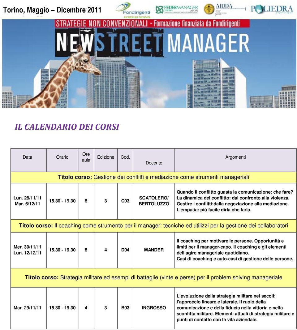 L empatia: più facile dirla che farla. Titolo corso: Il coaching come strumento per il manager: tecniche ed utilizzi per la gestione dei collaboratori Mer. 30/11/11 Lun. 12/12/11 15.30-19.