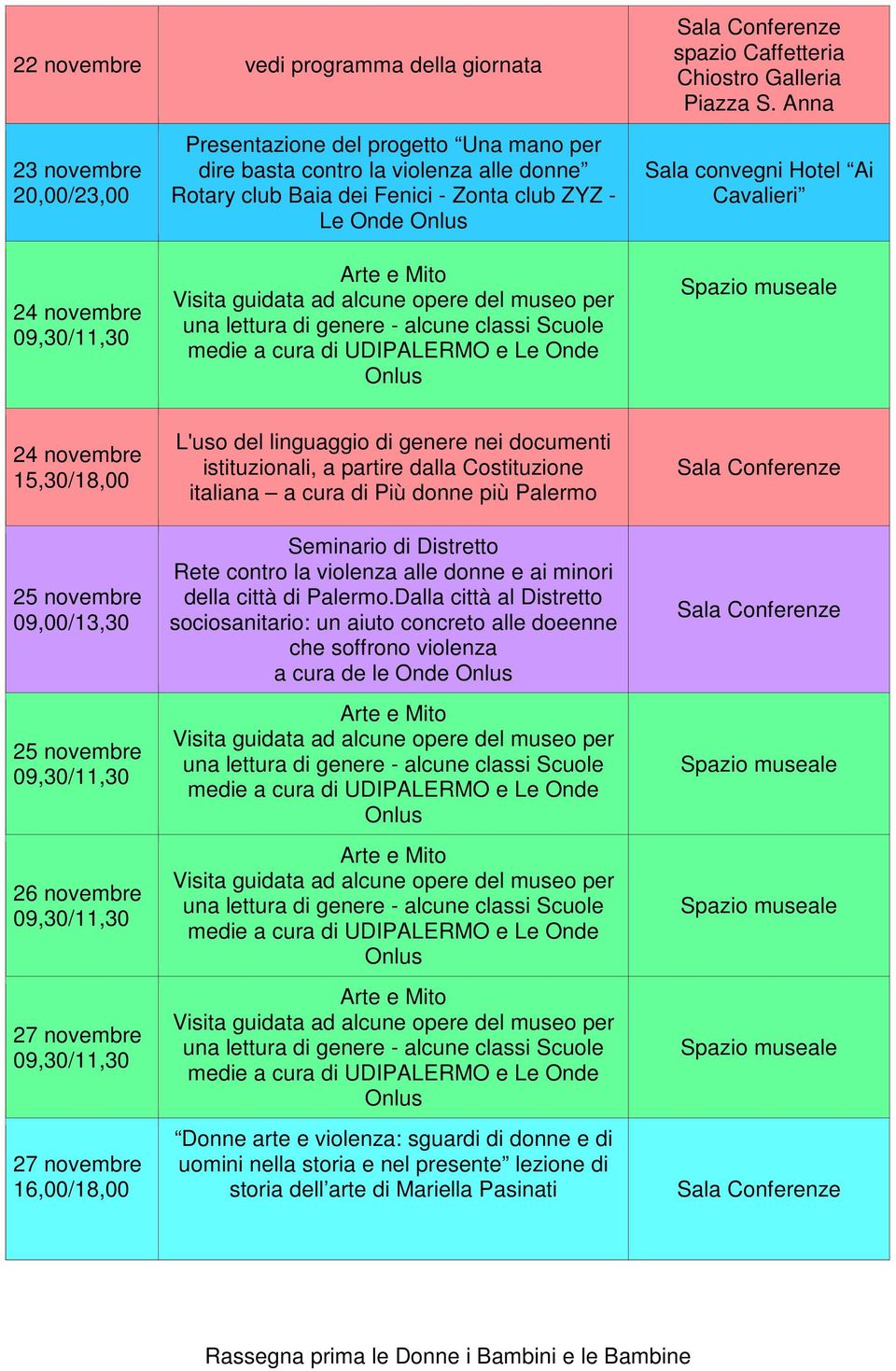 Cavalieri 24 novembre 25 novembre 09,00/13,30 25 novembre 26 novembre 27 novembre 27 novembre 16,00/18,00 L'uso del linguaggio di genere nei documenti istituzionali, a partire dalla Costituzione