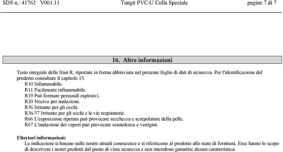 R36 Irritante per gli occhi. R36/37 Irritante per gli occhi e le vie respiratorie.