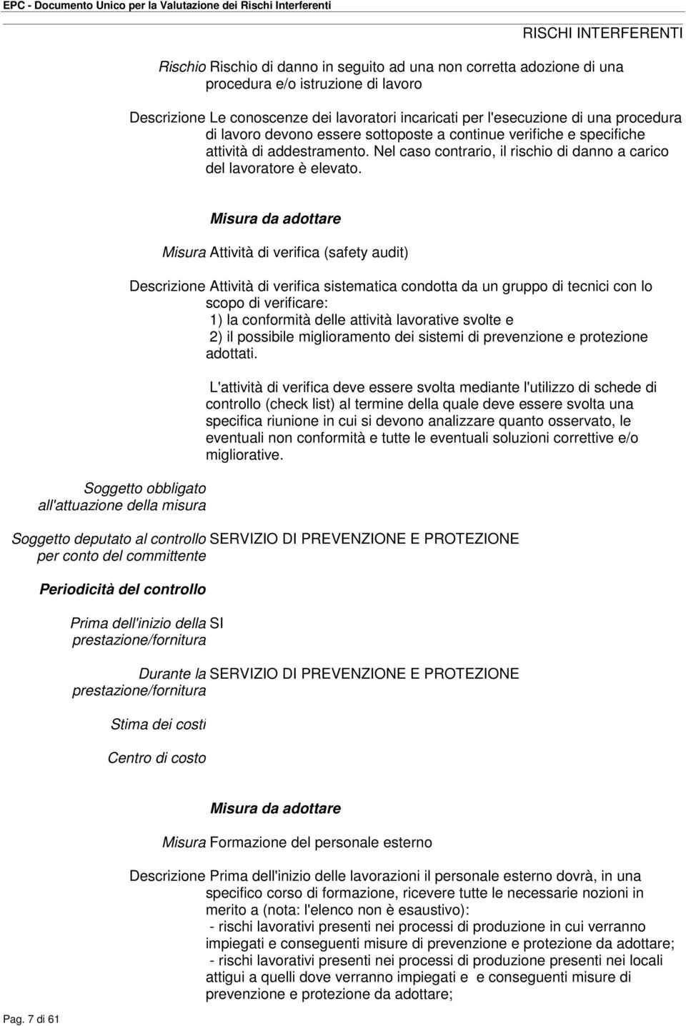 Misura Attività di verifica (safety audit) Descrizione Attività di verifica sistematica condotta da un gruppo di tecnici con lo scopo di verificare: 1) la conformità delle attività lavorative svolte